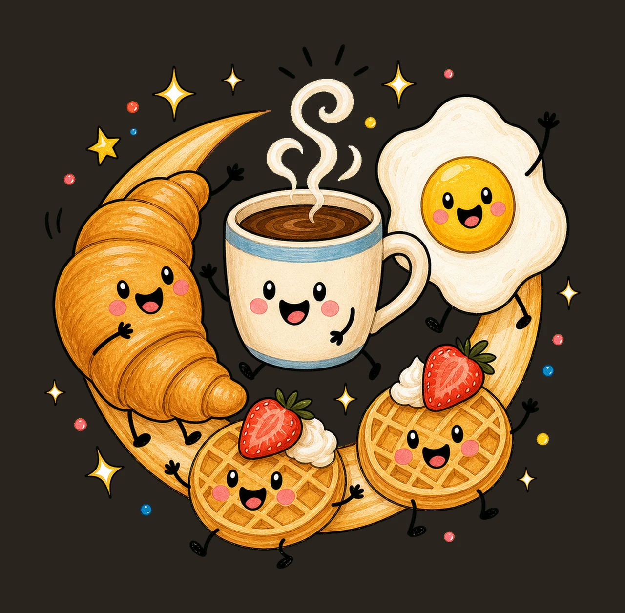 Happy Breakfast Food Doodle Cute Smiling Variation B contrast preview thumbnail