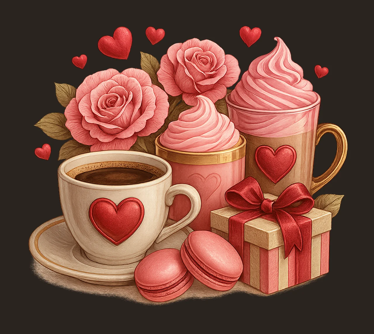 Coffee Valentine Romantic Coffee Dessert Heart Macarons contrast preview thumbnail