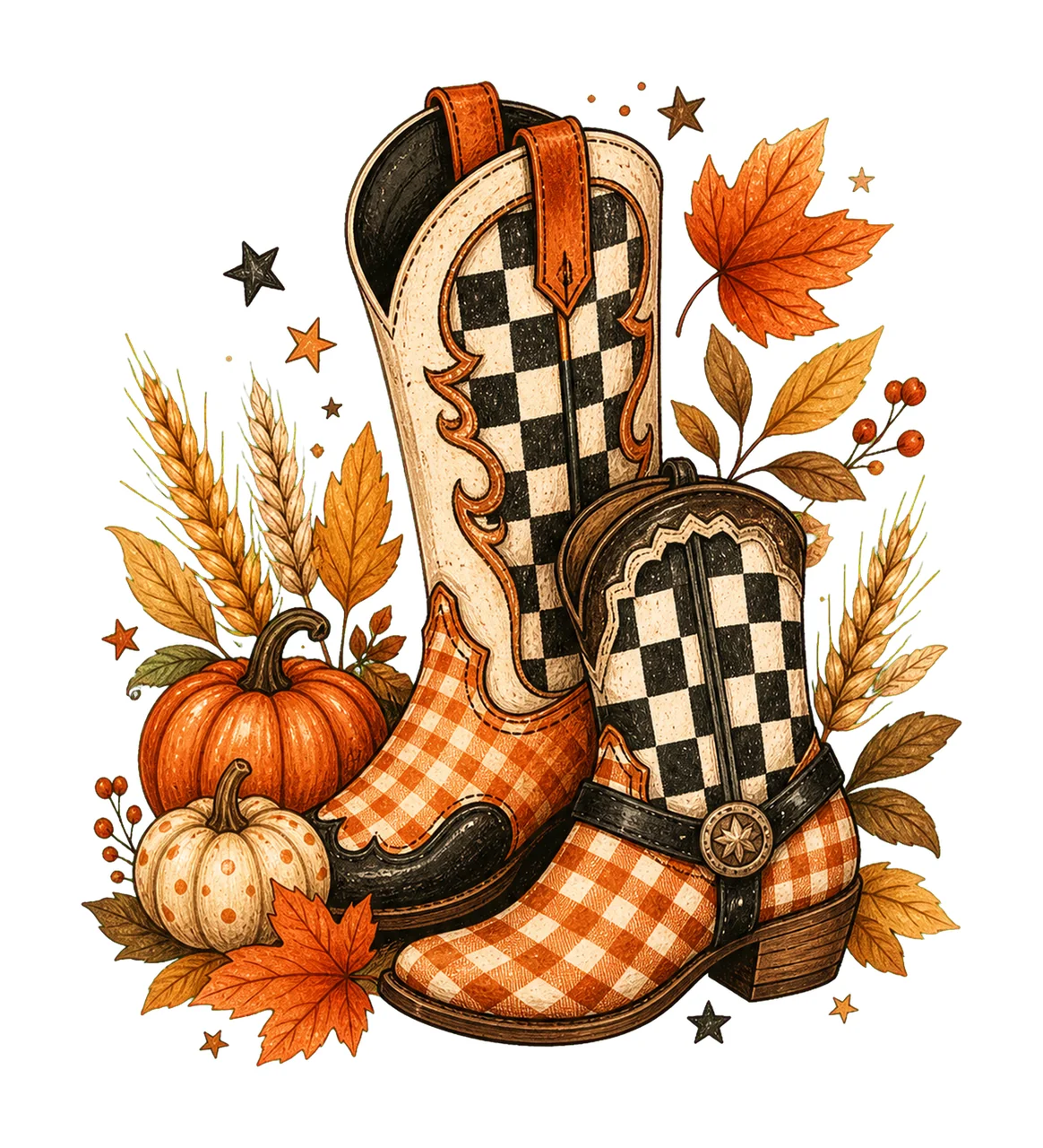 Cowboy Boots Checkered Fall Brushstroke Fall Variation B
