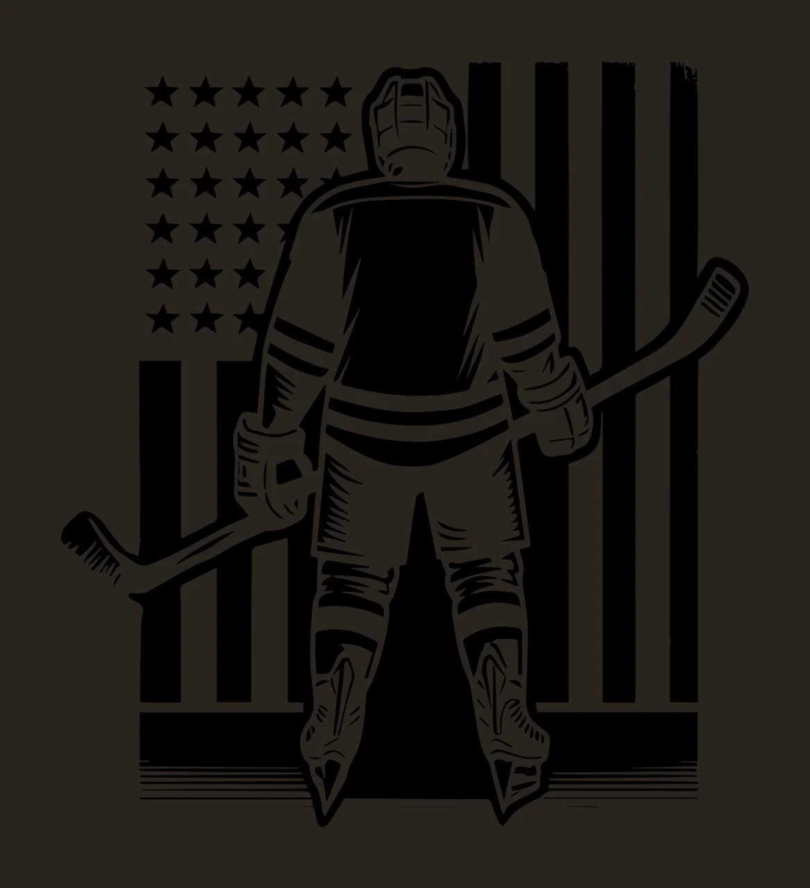 Hockey Player Silhouette With American Flag standing stick contrast preview thumbnail