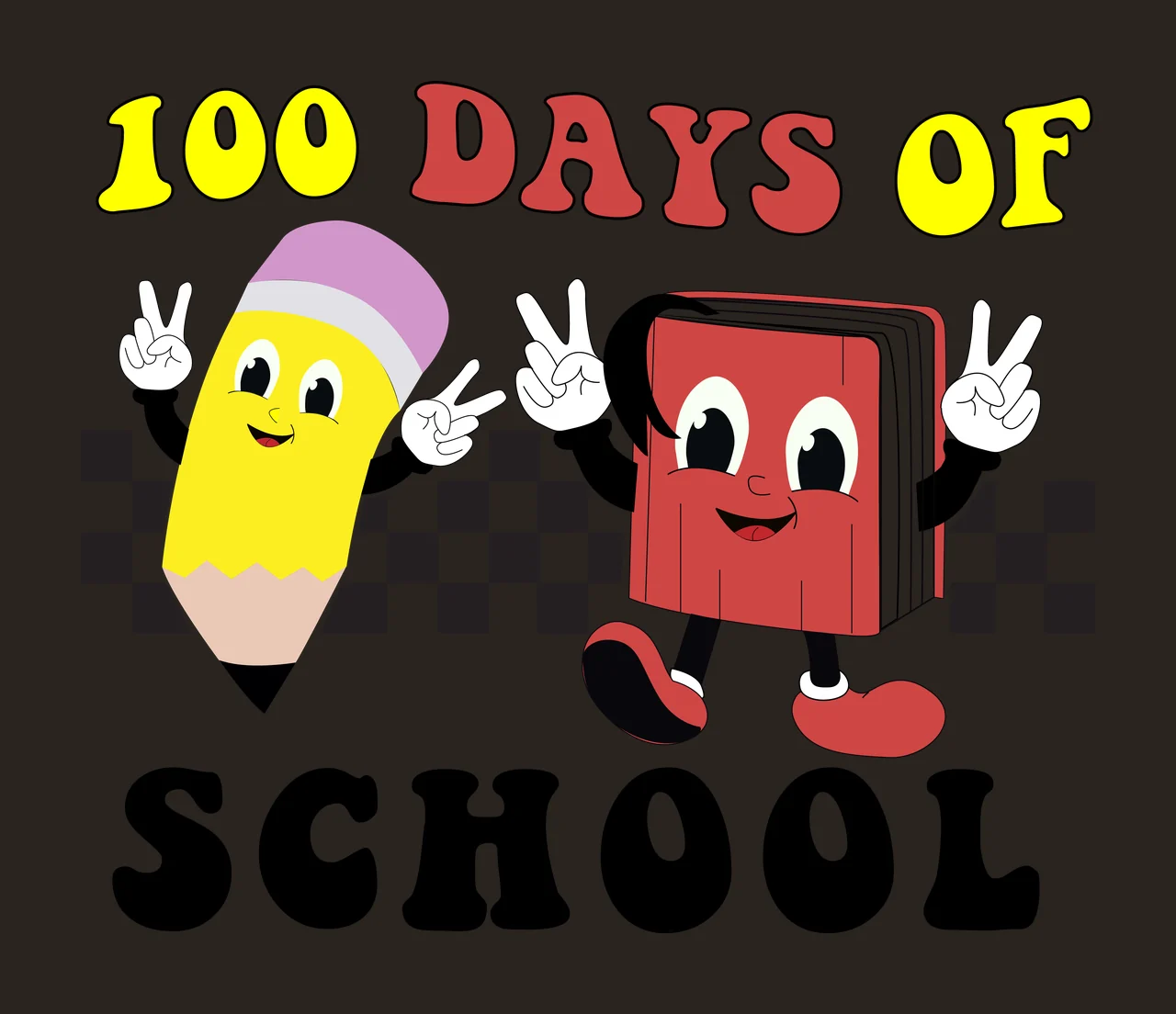 100 Days Of School Cartoon Characters pencil and book waving contrast preview thumbnail