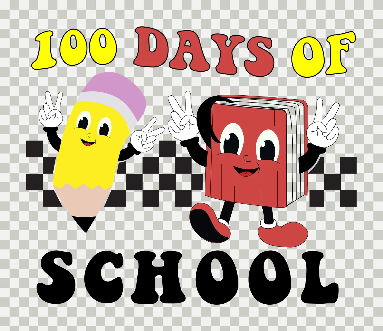 100 Days Of School Cartoon Characters pencil and book waving transparency and detail preview thumbnail