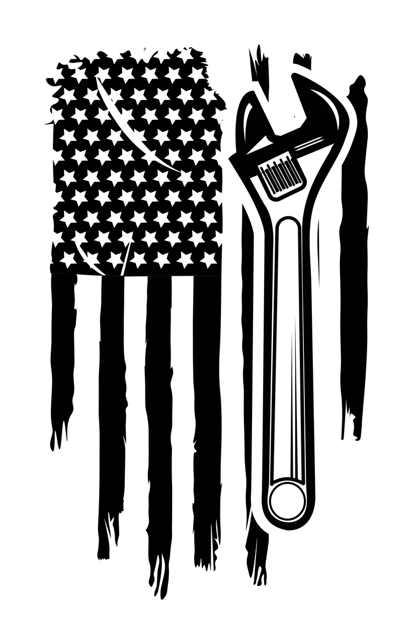 Wrench Overlaid On Distressed Flag Graphic adjustable black