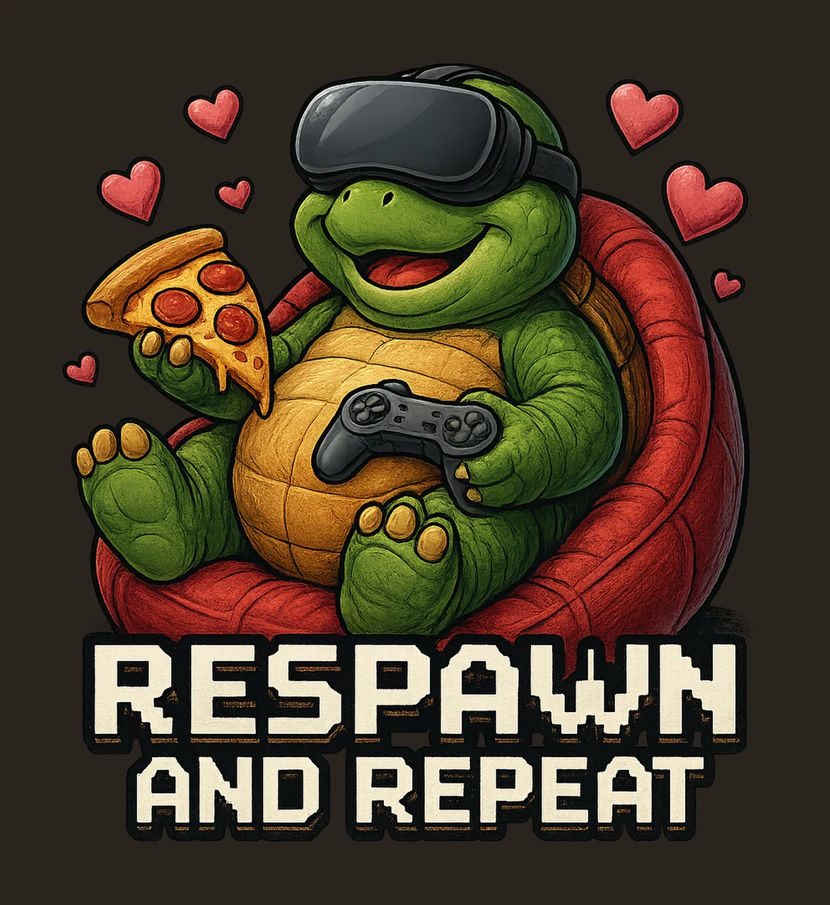 Funny Gamer Dinosaur VR Dino Pizza Respawn Design Gaming contrast preview thumbnail