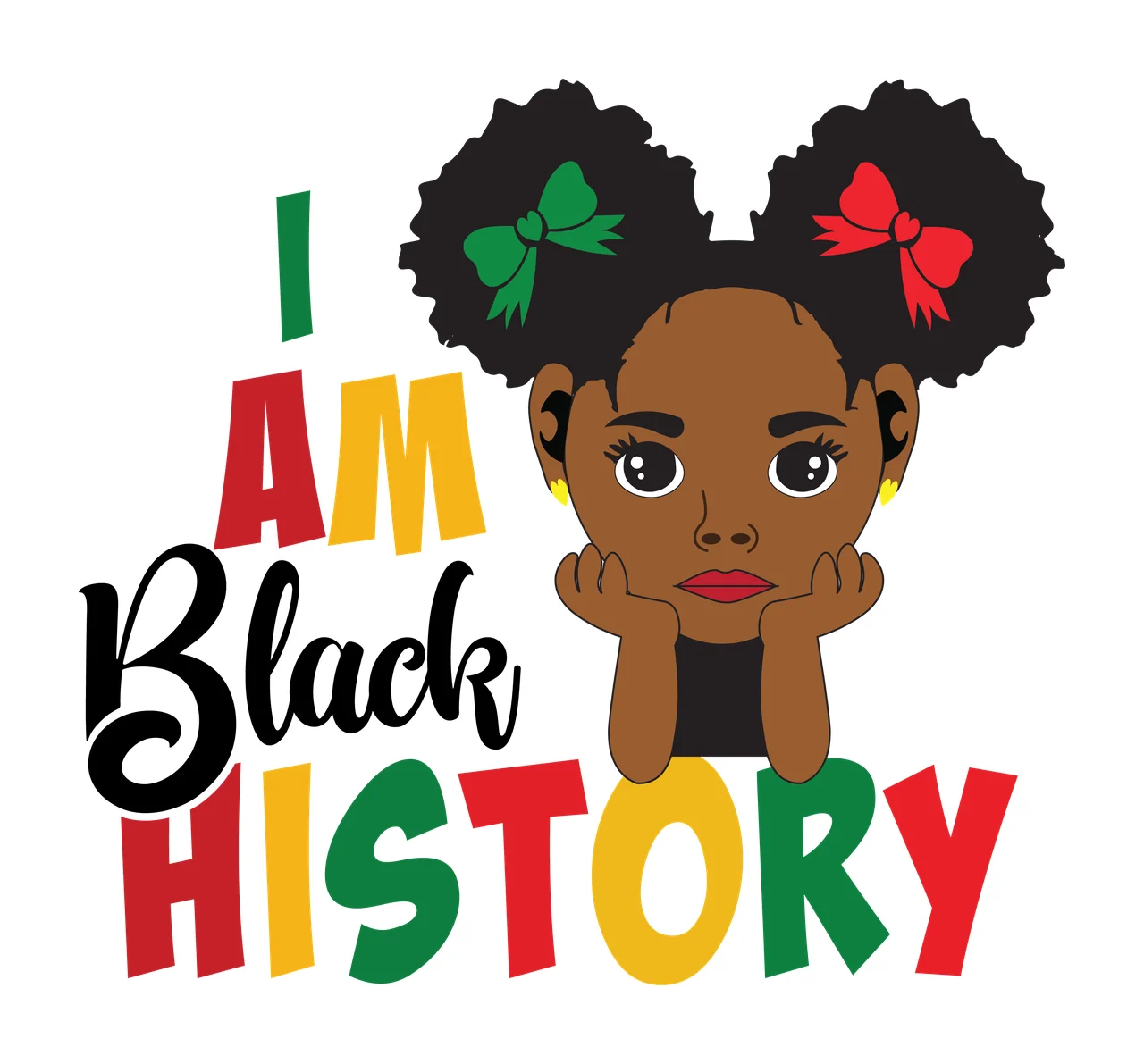 I Am A Black History Text Graphic silhouette curly hair and white