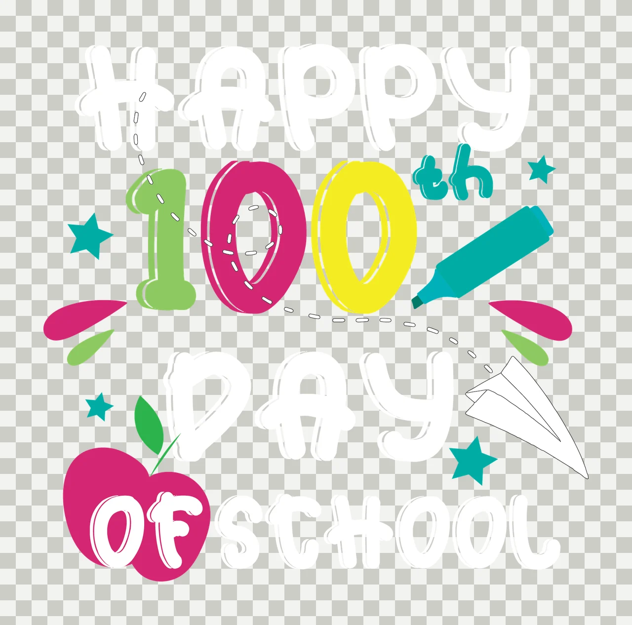 Of School Happy 100Th Day School Text typography apple pencil transparency and detail preview thumbnail
