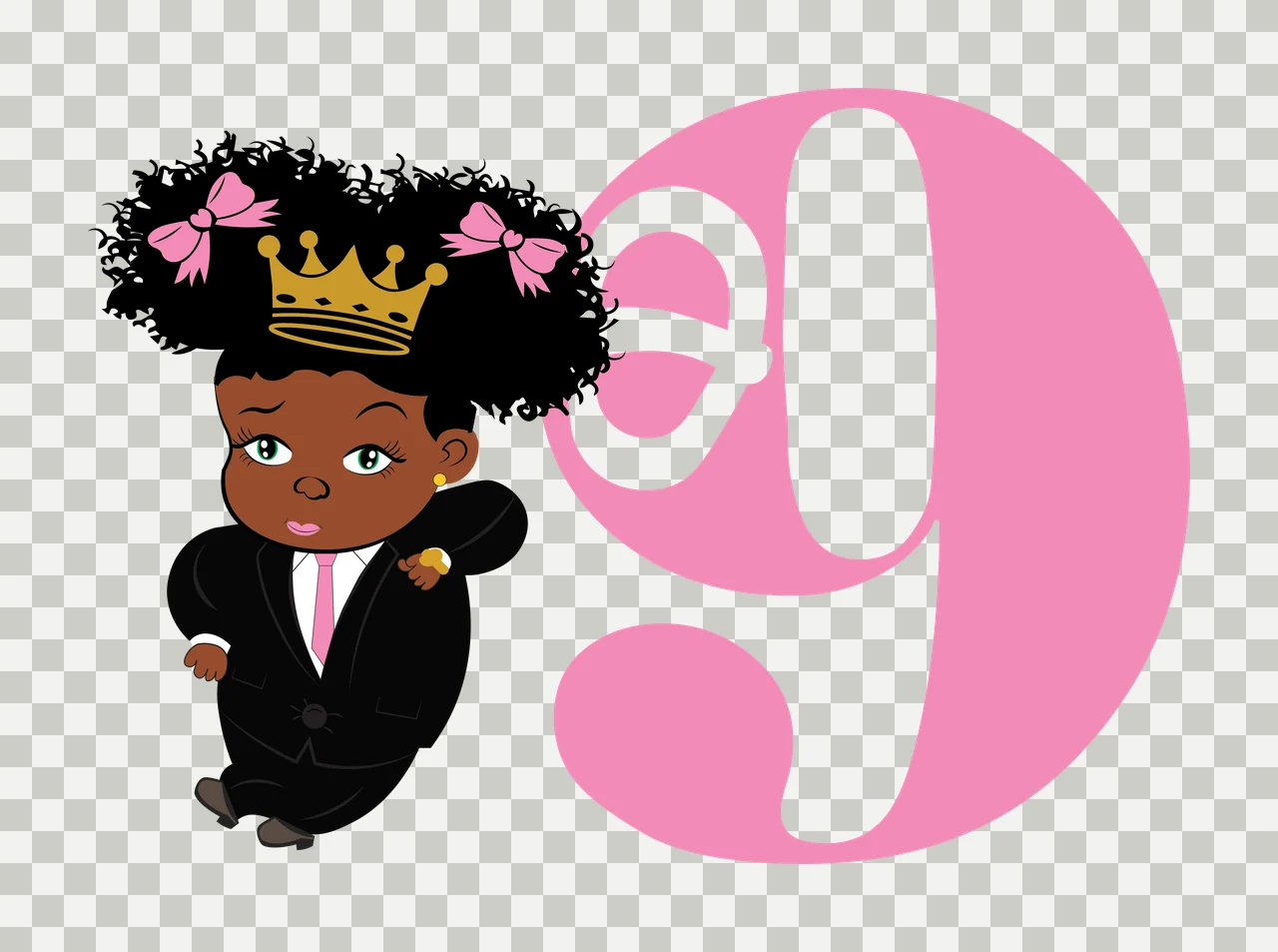 Black Child Silhouette Next To Number Nine standing hair white transparency and detail preview thumbnail
