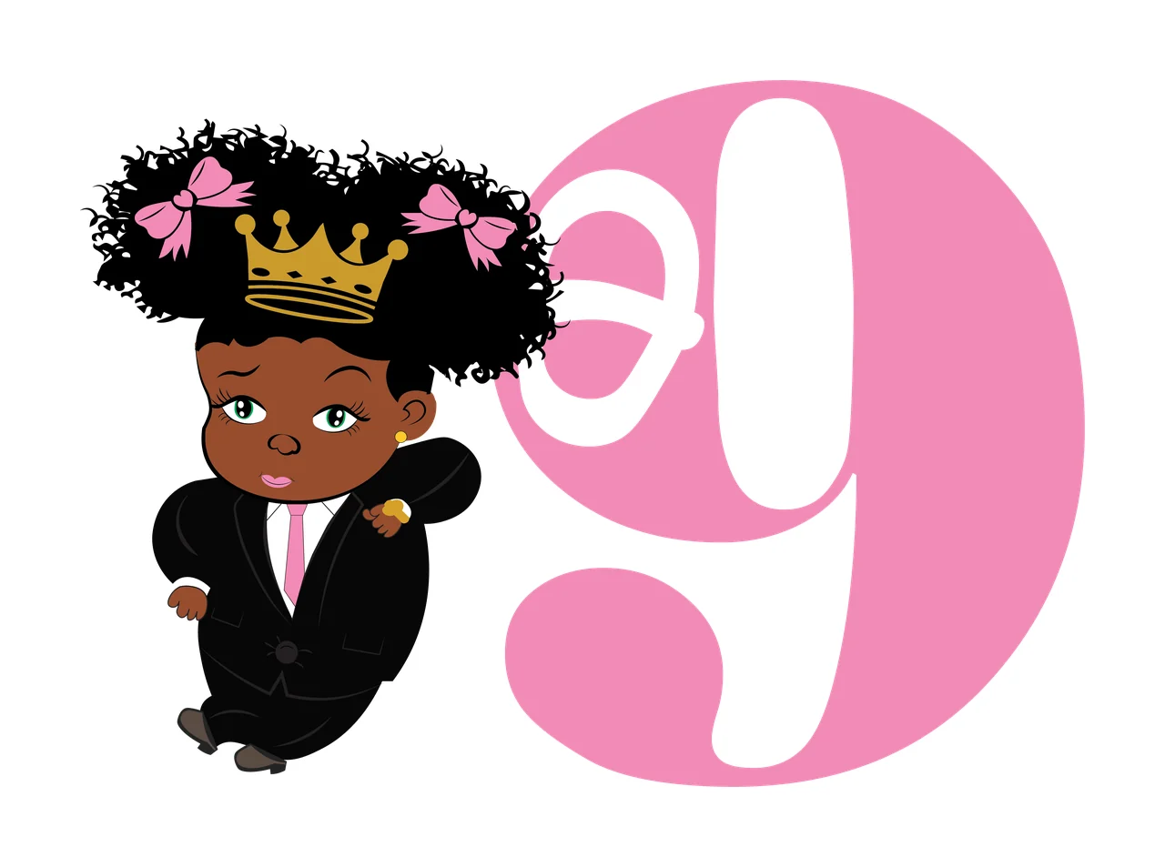 Black Child Silhouette Next To Number Nine standing hair white