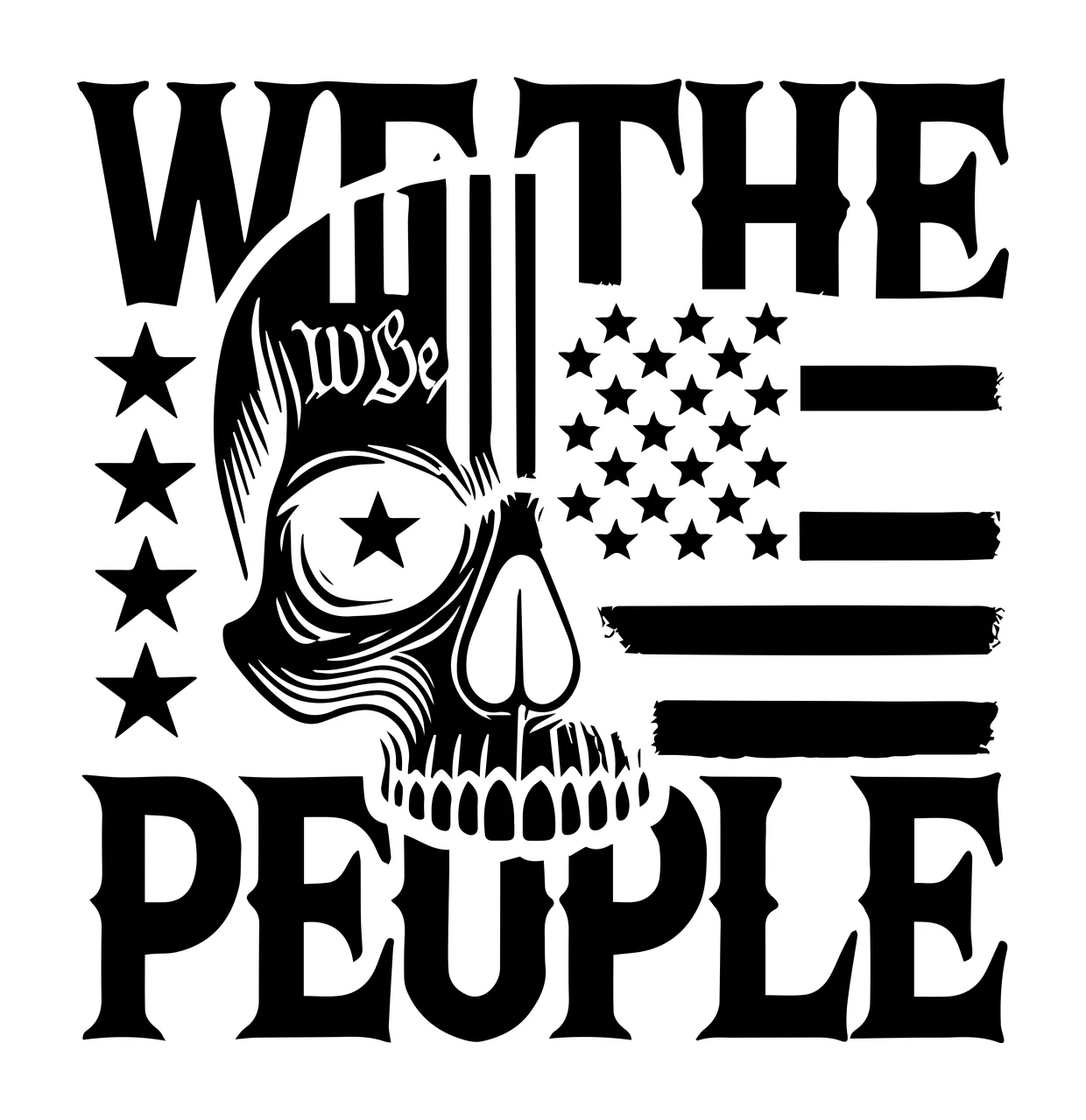 We The People Skull Flag Graphic overlaying star detailed line drawing