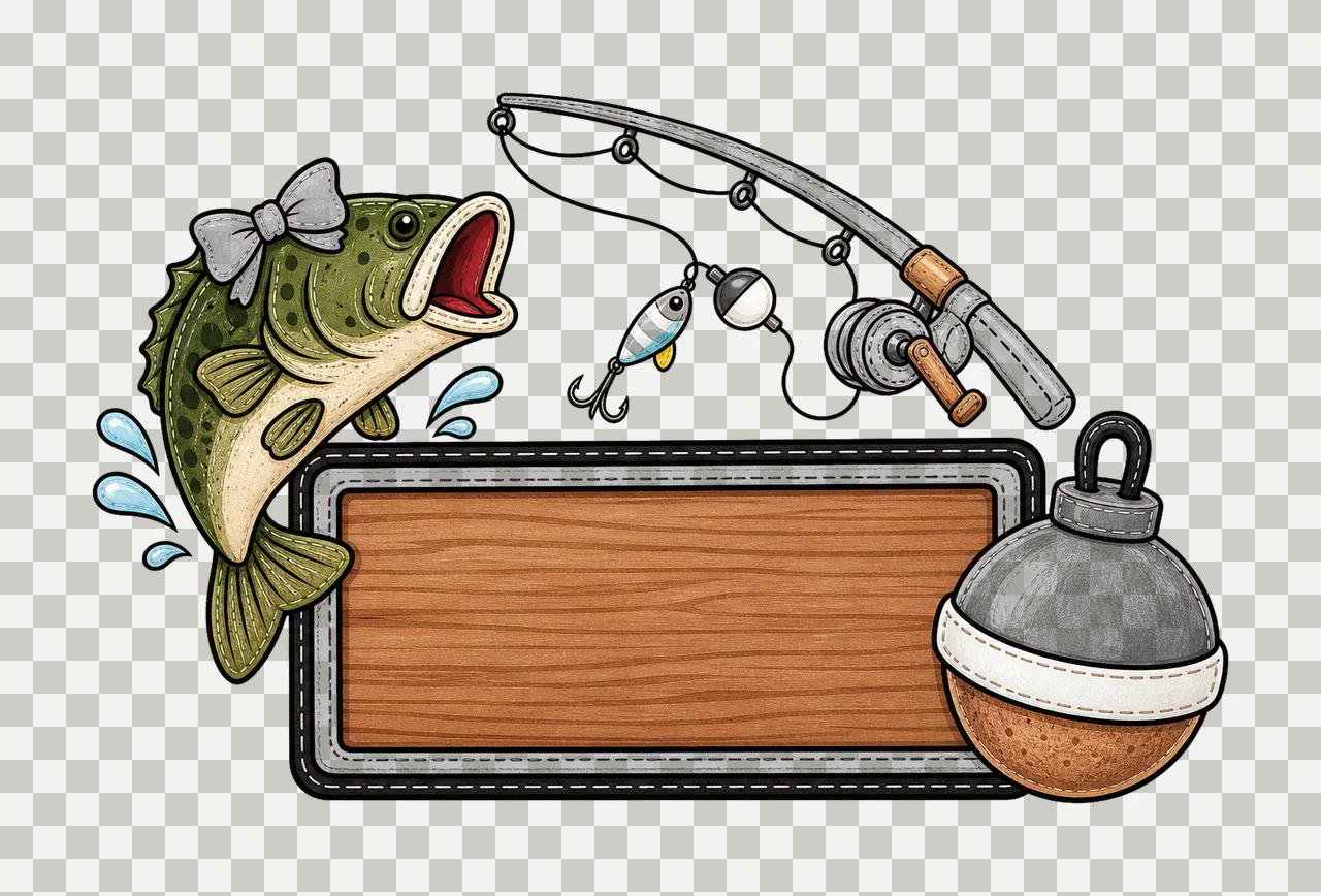 Bass Fishing Cork Hand Drawn Name Patch Applique Variation B transparency and detail preview thumbnail