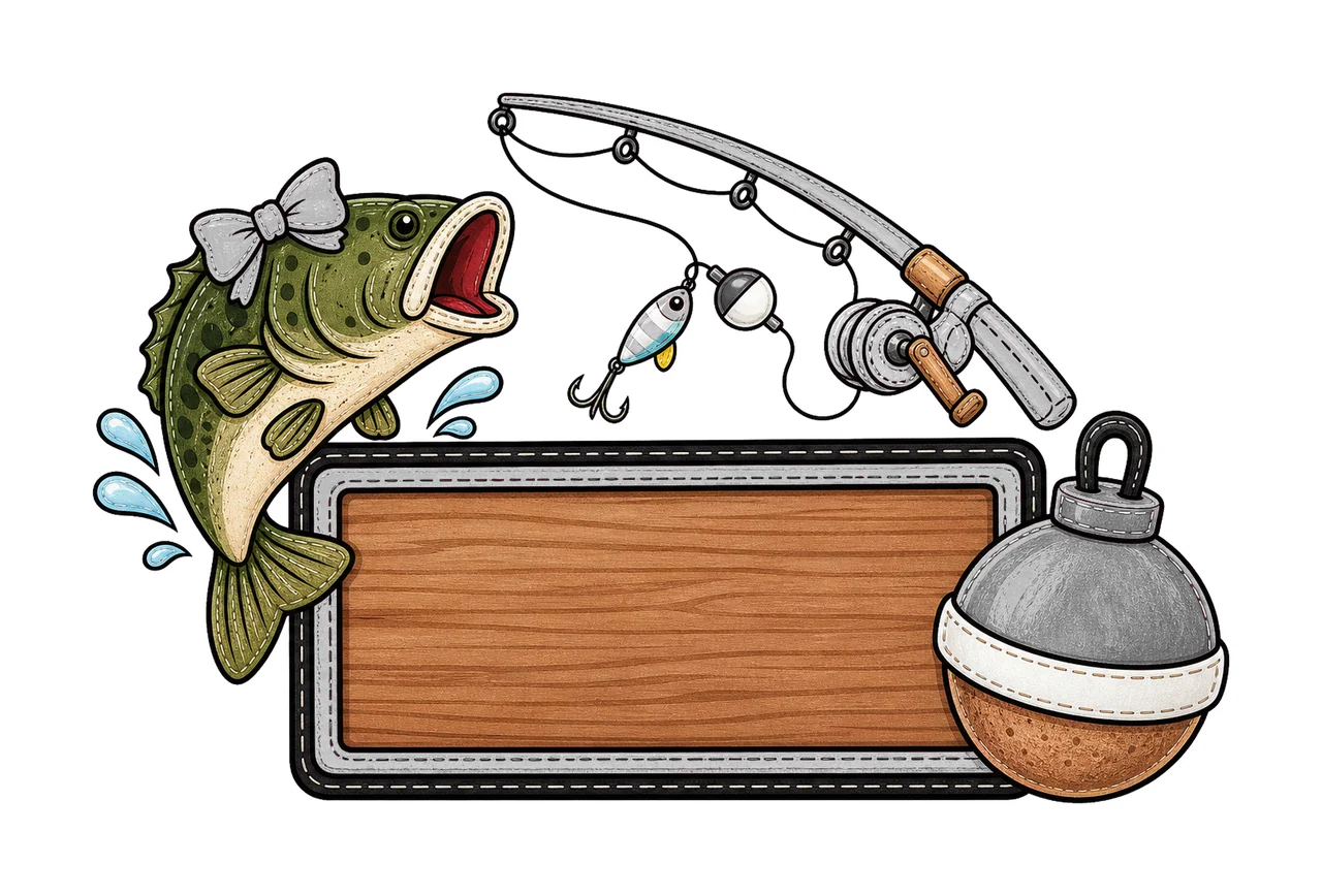 Bass Fishing Cork Hand Drawn Name Patch Applique Variation B