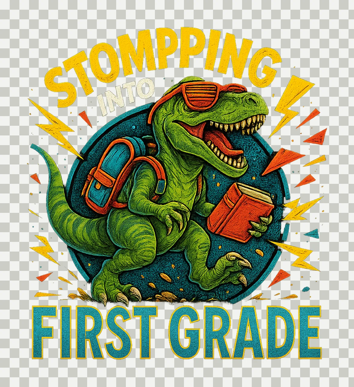 Roaring Into Kindergarten Rex Back To School Design Dinosaur transparency and detail preview thumbnail