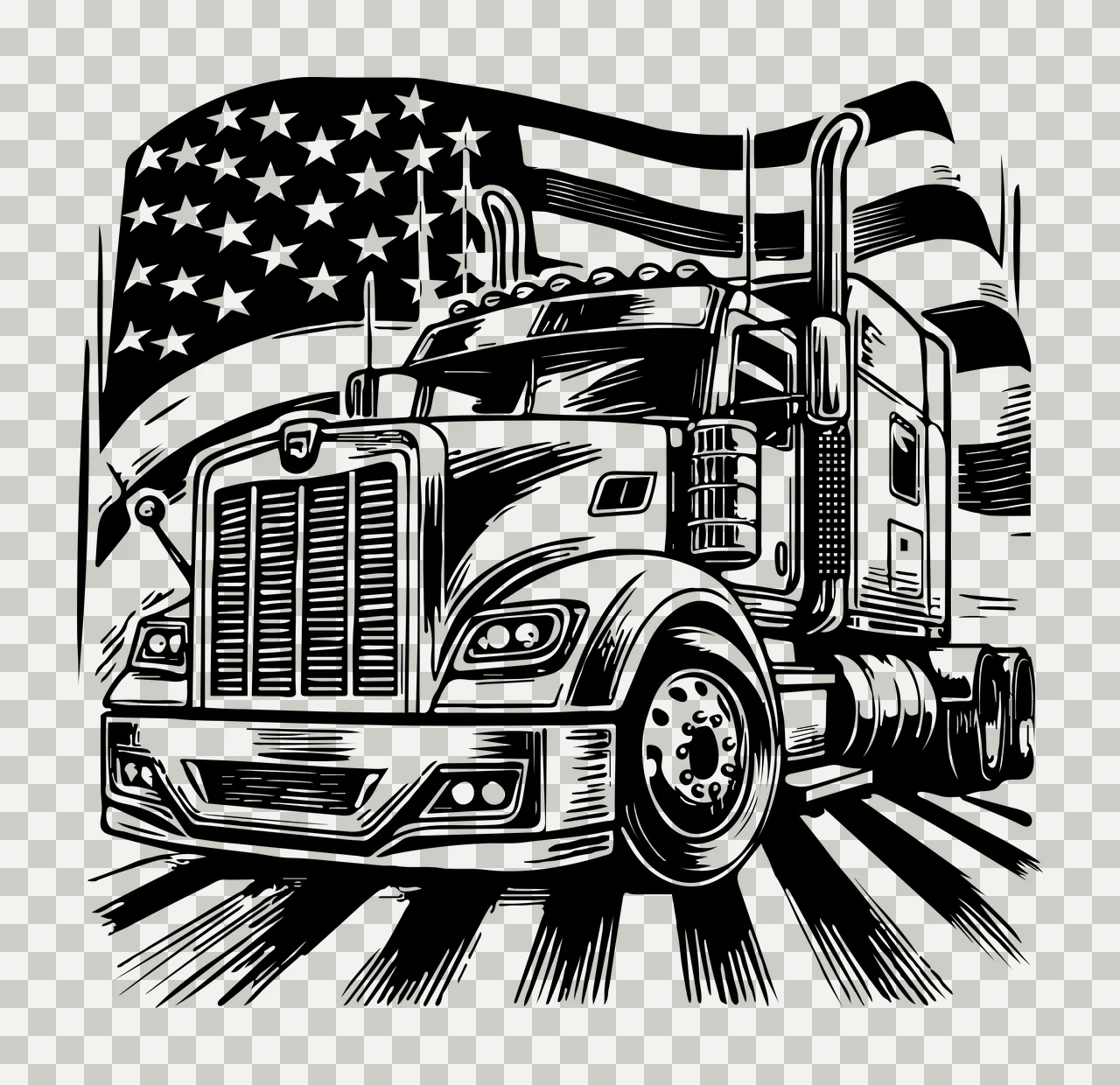 Truck Flag American Tractor Graphic illustrative black white transparency and detail preview thumbnail