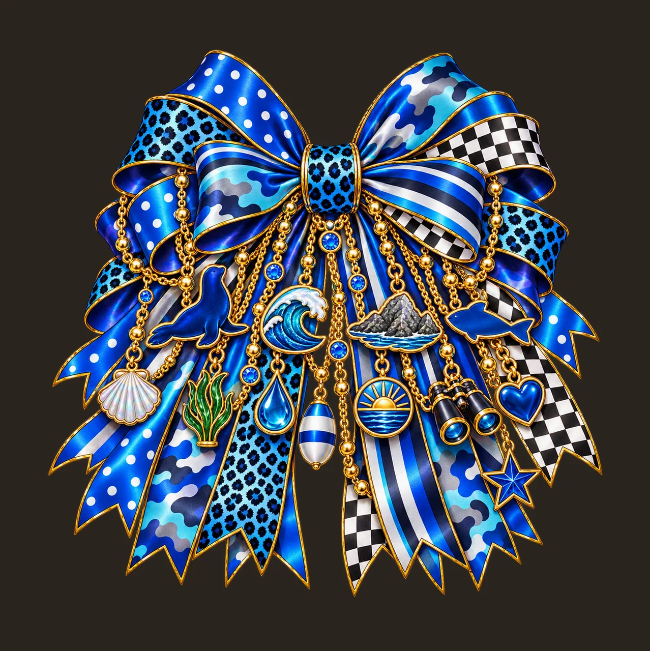 Seal Lover Bow Charm PNG, Gold Chain Charms, Transparent Sublimation Design, Digital Download contrast preview thumbnail