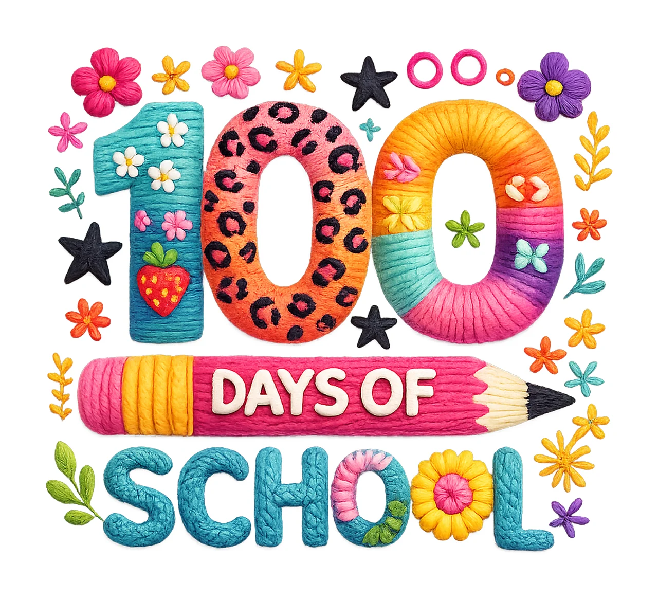 Faux Yarn 100 Days of School Preppy Crochet Design 100th Day