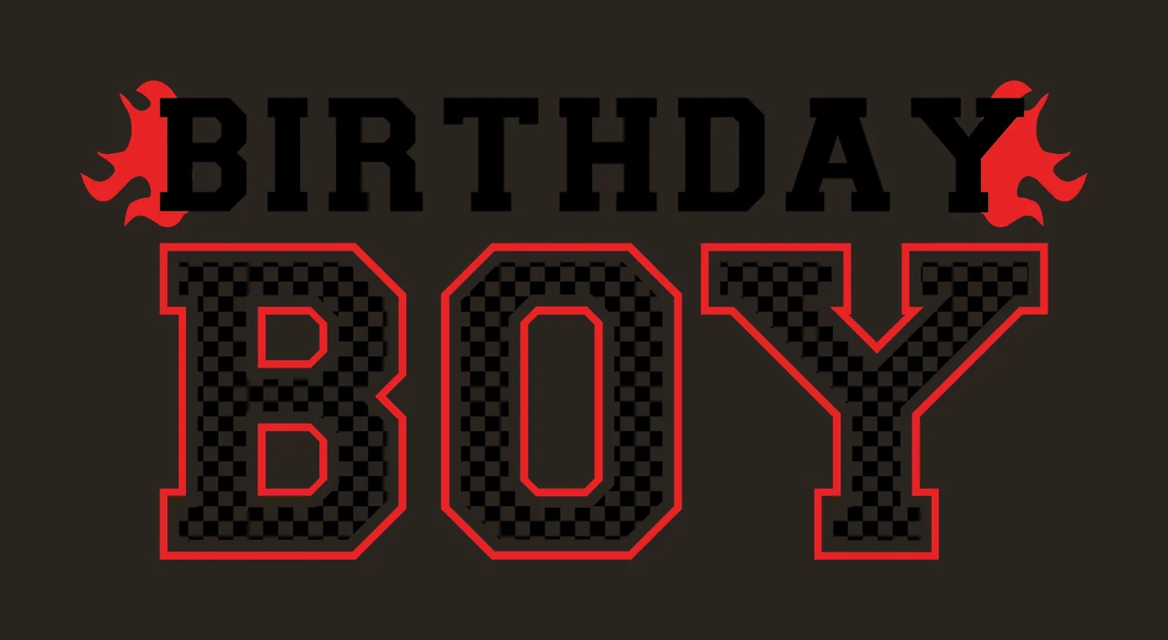 Birthday Boy With Checkered Text flames black white and typography contrast preview thumbnail