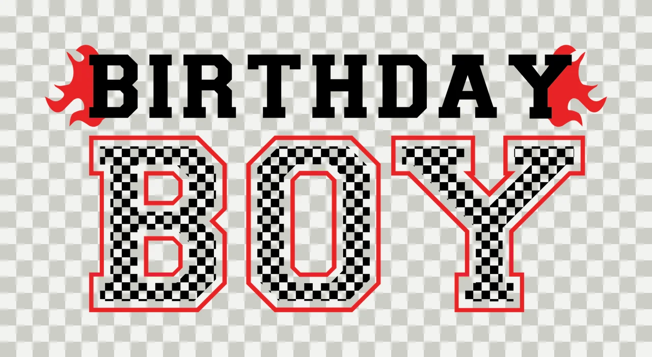 Birthday Boy With Checkered Text flames black white and typography transparency and detail preview thumbnail