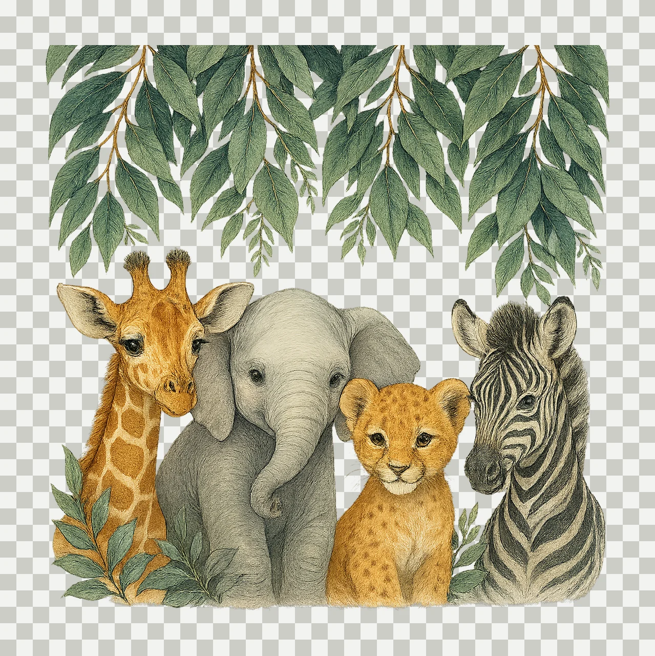 Safari Animals Watercolour Baby Animals Sublimation Design transparency and detail preview thumbnail