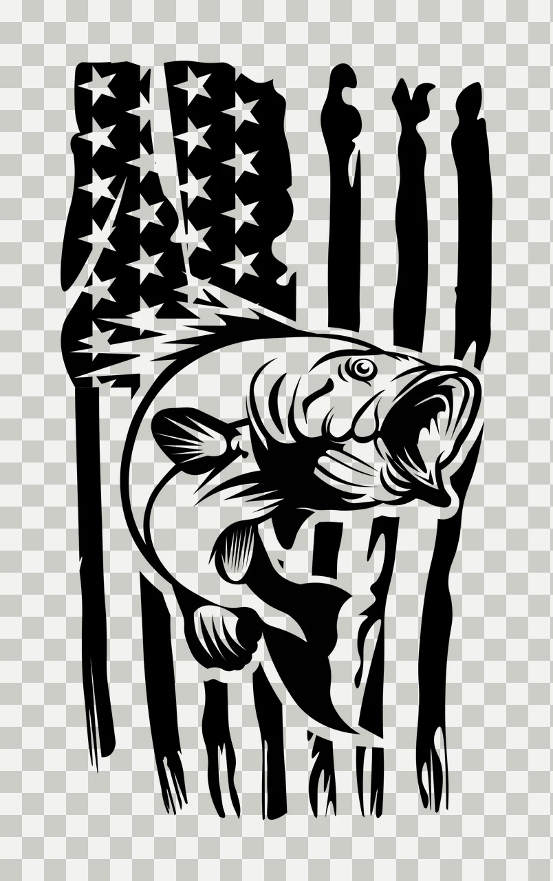 Fish Jumping In Vertical Flag leaping stars stripes black white transparency and detail preview thumbnail