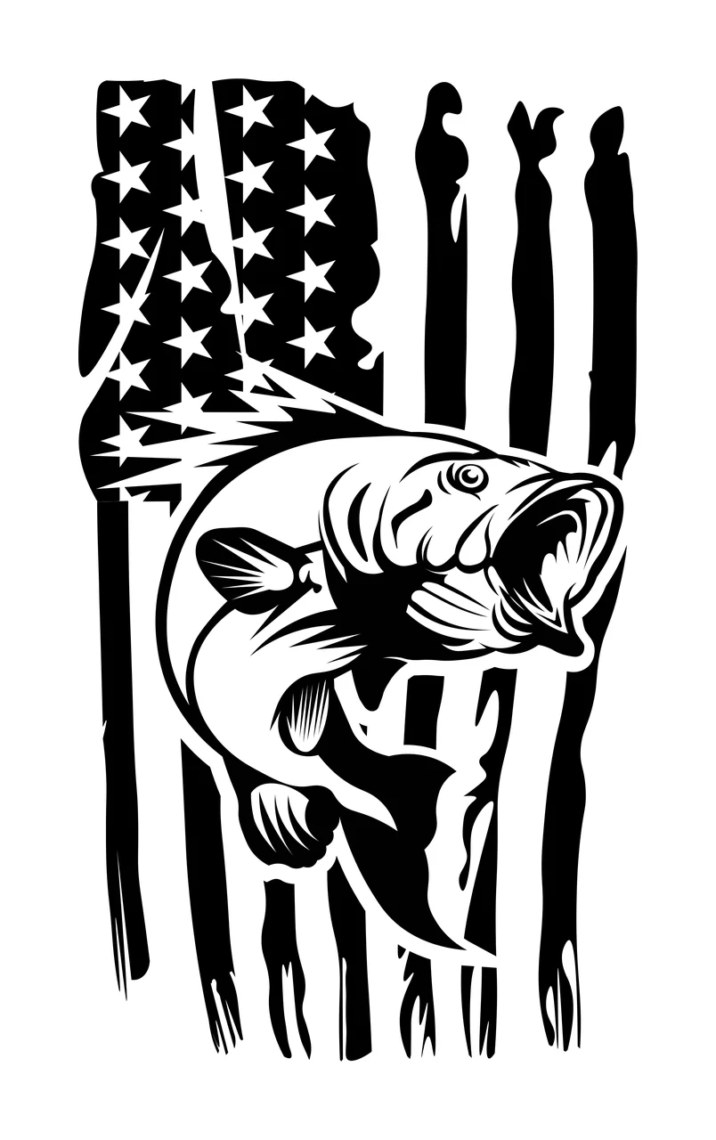 Fish Jumping In Vertical Flag leaping stars stripes black white