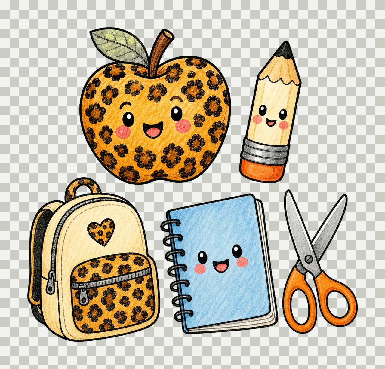 First Day School Supplies Doodle Kids Variation C transparency and detail preview thumbnail