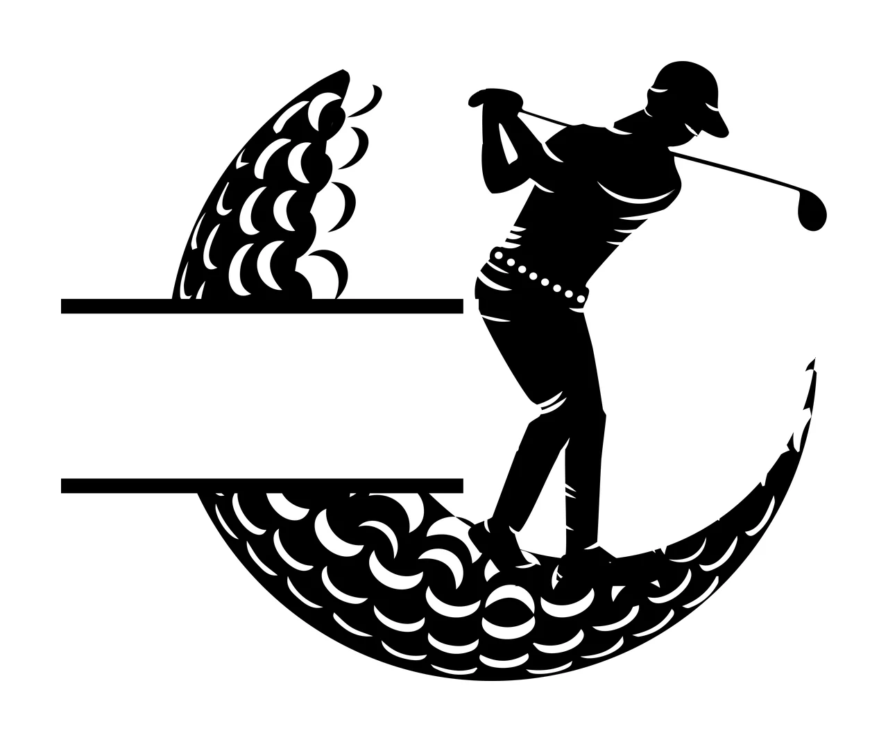 Golf Player Silhouette With Banner swinging club ball black