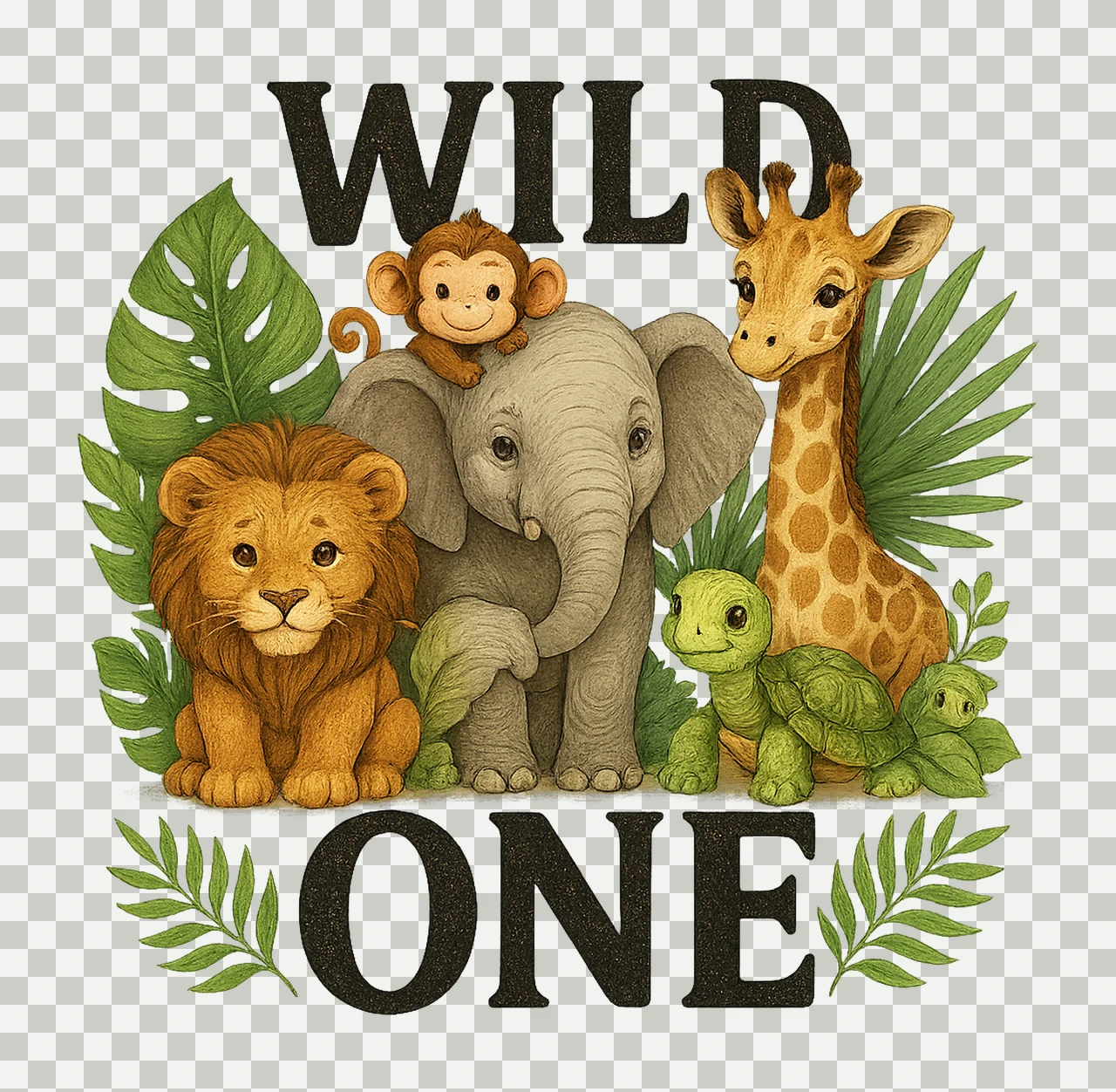 Wild One Safari Animals 1st Birthday Shirt Transfer Jungle transparency and detail preview thumbnail