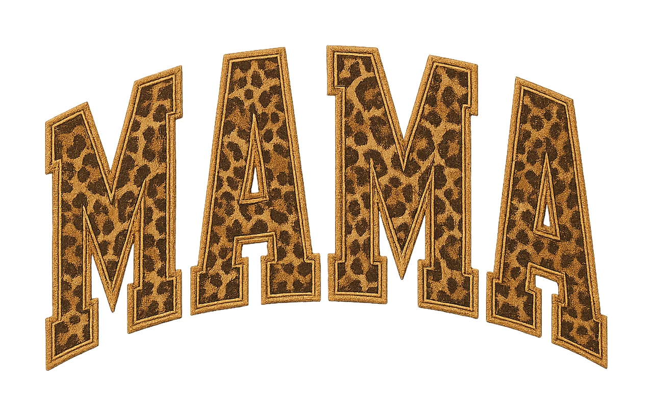 Mama Text With Leopard Print pattern typography brown black