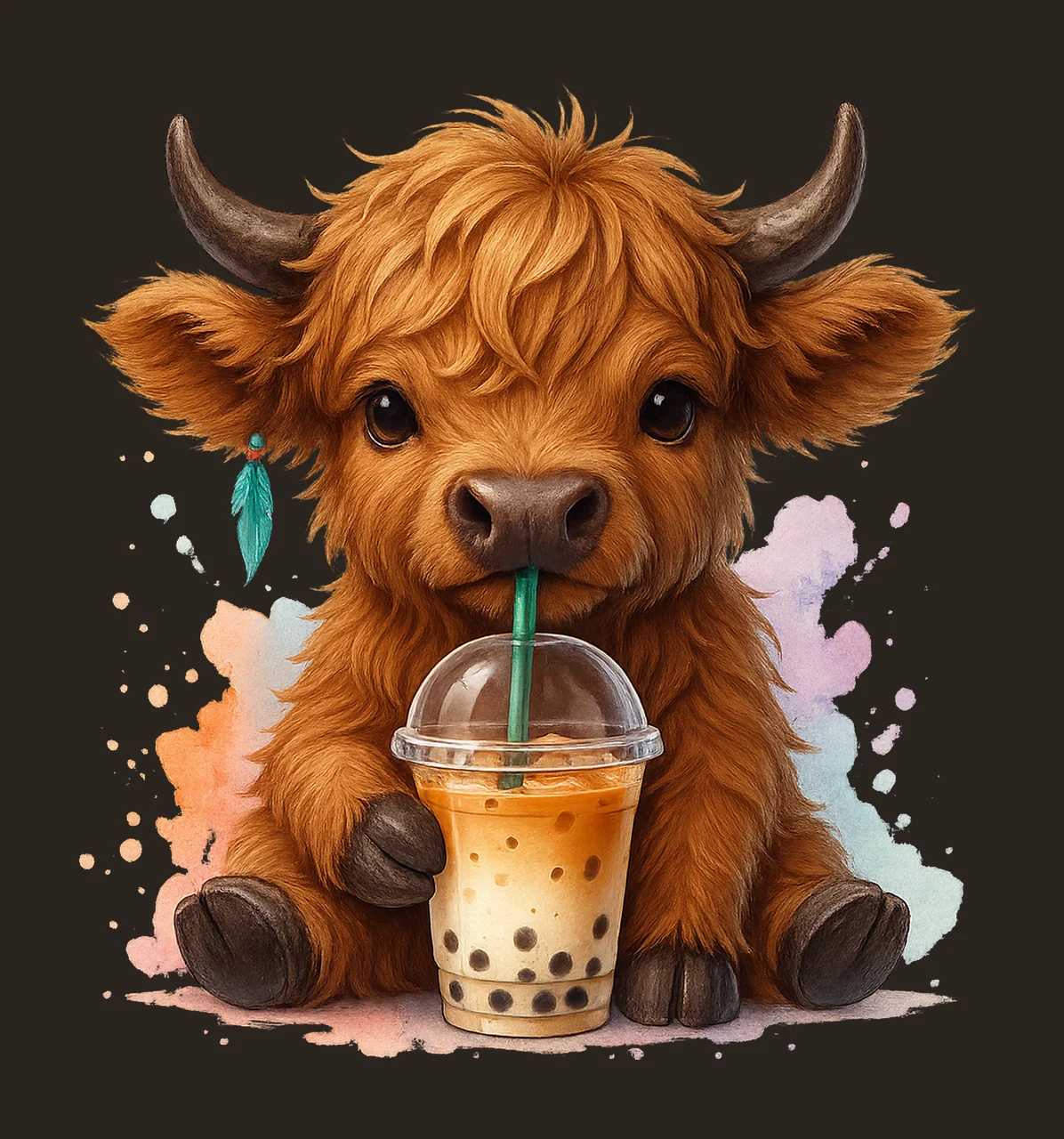 Highland Cow Coffee Ice Coffee Cute Cow Artwork Iced Coffee contrast preview thumbnail