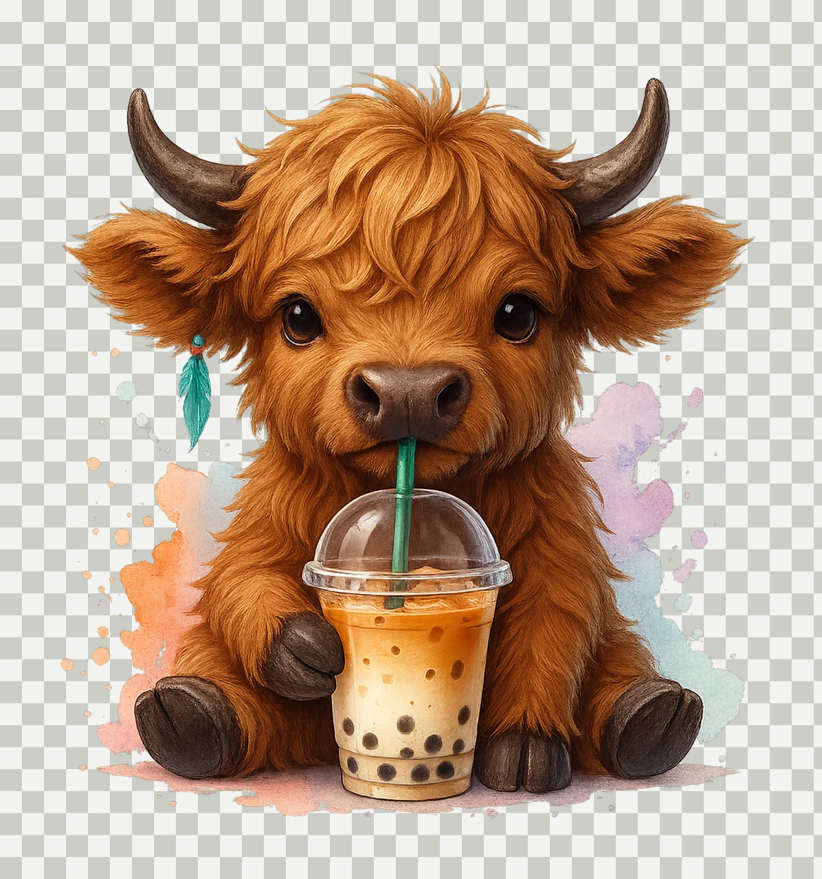Highland Cow Coffee Ice Coffee Cute Cow Artwork Iced Coffee transparency and detail preview thumbnail