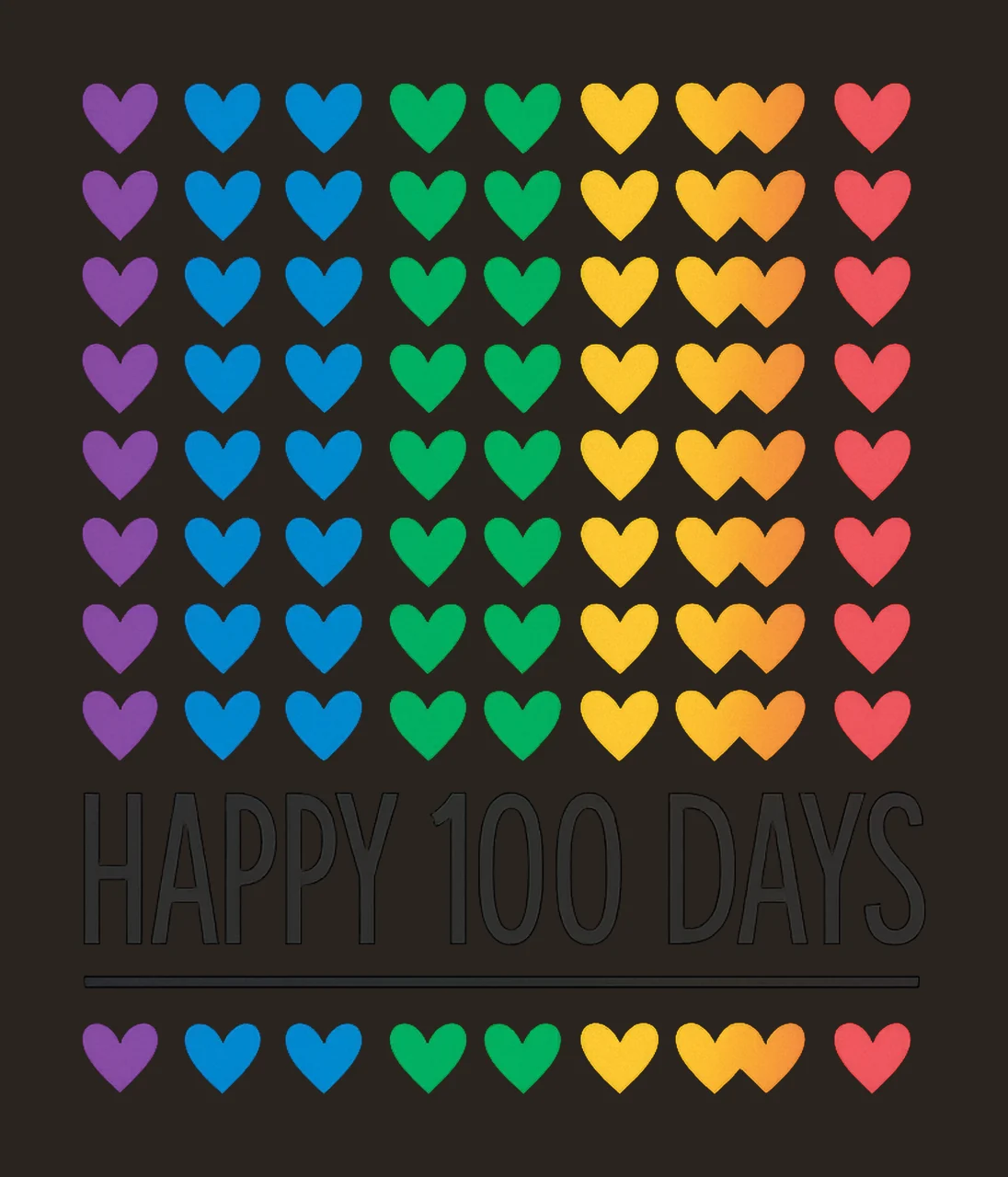 100 Days of School Rainbow Hearts 100th Day Shirt Design contrast preview thumbnail