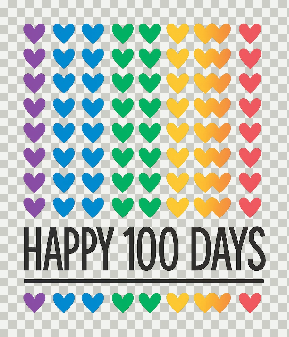 100 Days of School Rainbow Hearts 100th Day Shirt Design transparency and detail preview thumbnail