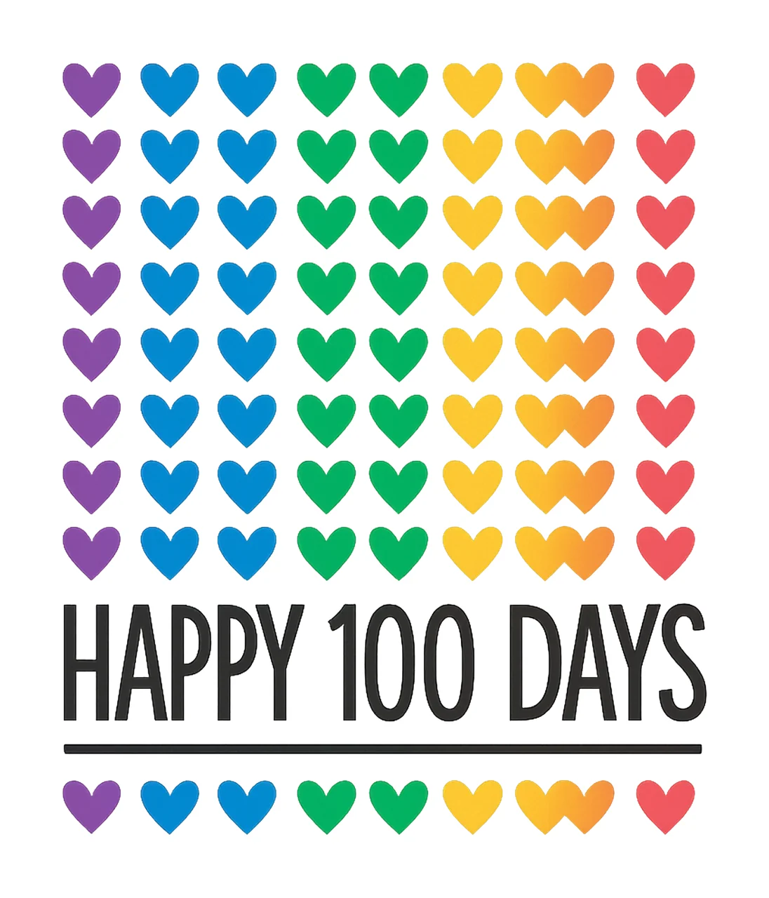 100 Days of School Rainbow Hearts 100th Day Shirt Design