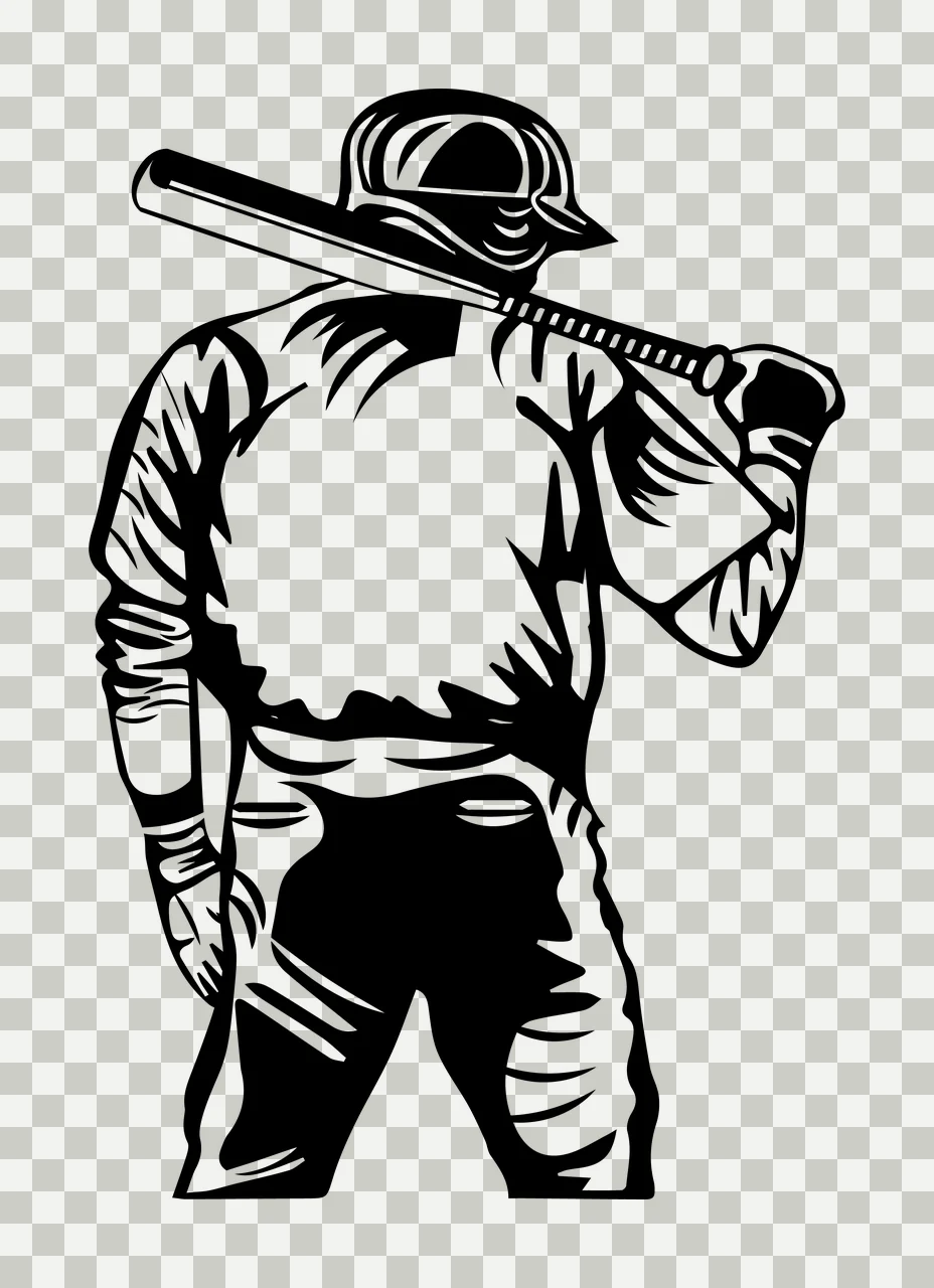 Baseball Player Silhouette Holding A Bat Over Their uniform transparency and detail preview thumbnail