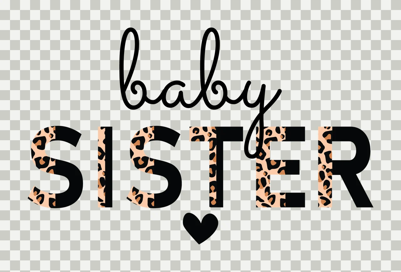 Baby Sister Text With Heart aligned font typography black white transparency and detail preview thumbnail