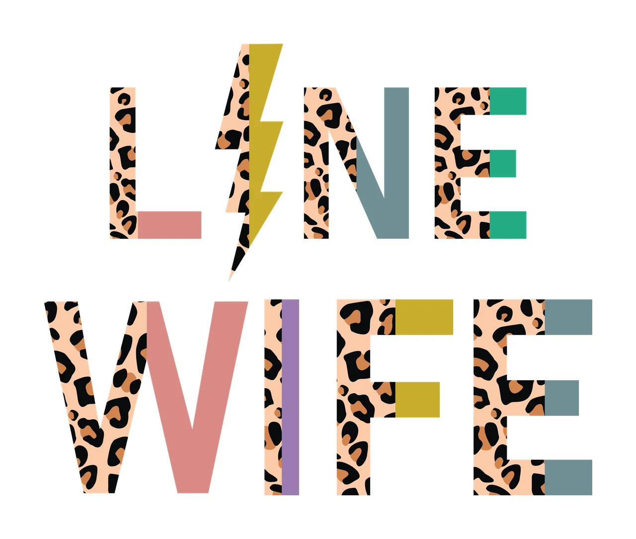 Line Wife Leopard Text With Print design lightning bolt black