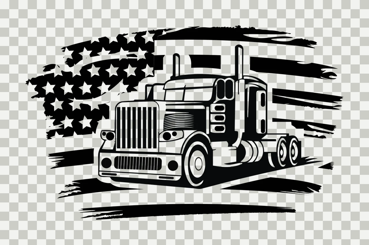 Semi Truck Flag Silhouette With Design driving stars stripes transparency and detail preview thumbnail