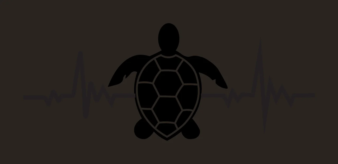 Silhouette Design of sea turtle with heartbeat line, EKG pulse, turtle shell pattern and flippers in black and white contrast preview thumbnail